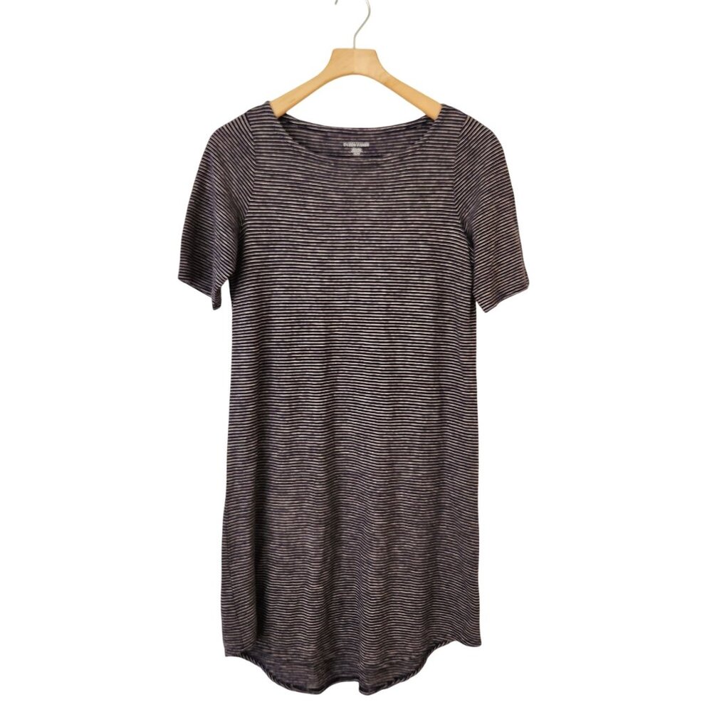 Eileen Fisher Striped Organic Cotton & Hemp Short Sleeve Dress Navy White Summer